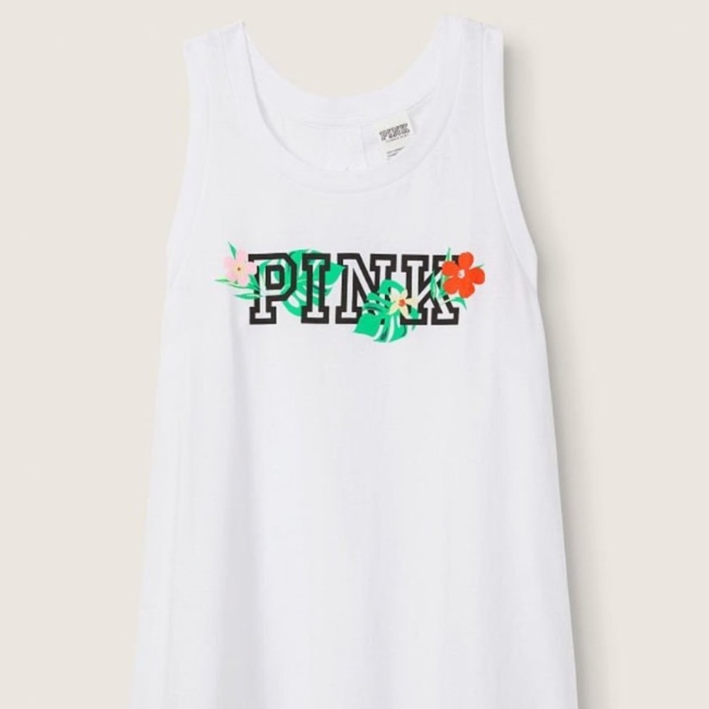 NWT Victoria’s Secret PINK Logo Tropical Graphic Racerback Cutout Tank Top - Picture 5 of 5
